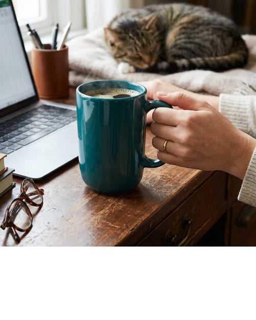 Matchl Tall Ceramic Mug 410 ml Deep Teal - Lifestyle view